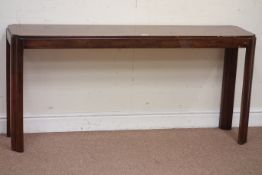 Art Deco style inlaid oak console table on shaped supports, W141cm, D34cm,