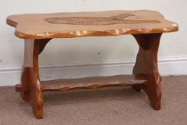 Rustic elm coffee table carved with red kite (90cm x 46cm, H47cm),