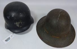 WWII German military helmet and another military helmet Condition Report <a