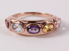 Rose gold on silver ring set with topaz, peridot, garnet,
