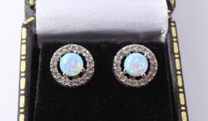 Pair of opal halo cluster ear-rings stamped 925 Condition Report <a href='//www.