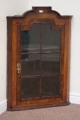 18th century walnut corner cabinet, single astragal glazed door, W77cm,