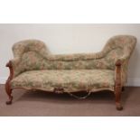 Victorian serpentine chaise longue on carved rosewood cabriole legs, W168cm, D73cm,
