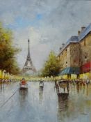 Parisian Street Scene with Eiffel Tower signed H Rogen 40cm x 30cm Condition Report