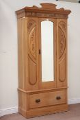 Edwardian satin walnut wardrobe, mirror glazed door, single drawer to base, W103cm, H214cm,