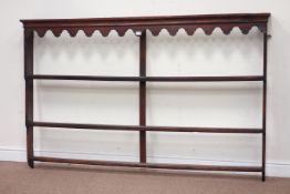 18th century oak and pine wall hanging plate delph rack, W188cm,