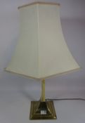 Edwardian brass table lamp with shade,