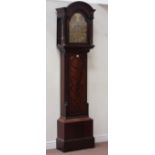 George III figured mahogany longcase clock, eight day movement, chiming pin train (missing bells),