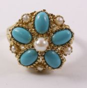 Silver-gilt turquoise and seed pearl set ring stamped sil Condition Report <a