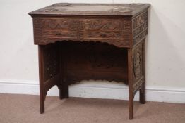 Early 20th century Chinese hardwood folding desk carved with dragons,