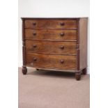 Late Regency period figured mahogany bow front chest, four graduating drawers, W112cm, H102cm,