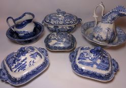 Large 19th/ early 20th Century blue and white tureen, Cauldon wash bowl and jug,