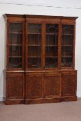 'The Richmond Collection' pollard oak break front bookcase, astragal glazed doors above cupboards,