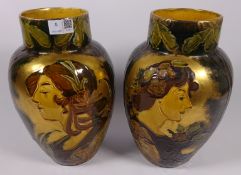 Pair of large T. Forester and Sons Ltd Art Nouveau 'Rembrandt' vases H32.