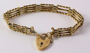 Four bar gold gate bracelet hallmarked 9ct approx 10.