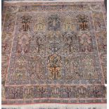 Indian silk garden rug, stylised tree and floral design,