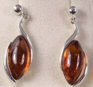 Pair of Baltic amber pendant ear-rings stamped 925 Condition Report <a