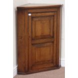 20th century oak corner cabinet, single fielded panelled door, W75cm,