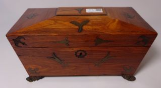 Rosewood and brass inlay tea caddy Condition Report <a href='//www.