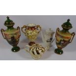 Pair of Victorian pottery vases, another similar vase,