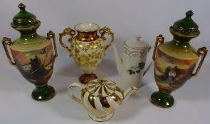 Pair of Victorian pottery vases, another similar vase,