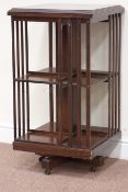 Edwardian style inlaid mahogany revolving bookcase, W46cm, D46cm,