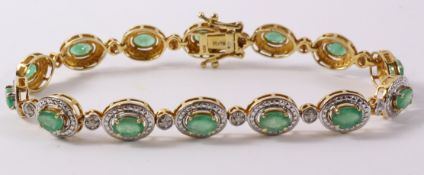 Zambian emerald and diamond link gold-plated bracelet stamped 925 Condition Report