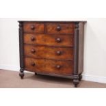 Late Regency mahogany bow front chest, two short three long drawers, W132cm, H121cm,