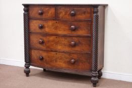 Late Regency mahogany bow front chest, two short three long drawers, W132cm, H121cm,