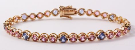 18ct rose gold blue and pink sapphire set bracelet stamped 750 Condition Report