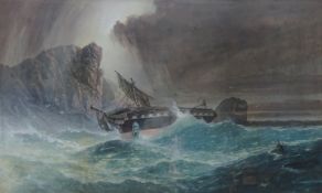 Shipwreck, watercolour signed by Charles Edward Brittan Snr.