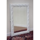 White painted carved pitch pine framed mirror,