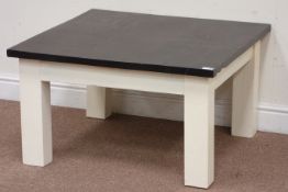 Square hardwood coffee table on painted base, 81cm x 81cm,