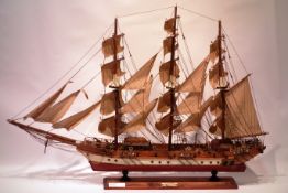 Wooden built scale model of the 19th century Clipper Siglo, fully rigged on fixed display stand,