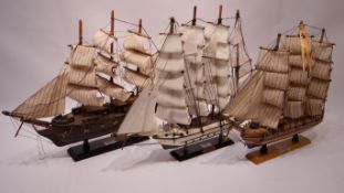 Wooden model of the three masted sailing vessels Pallavi & Seute Deern and another similar,