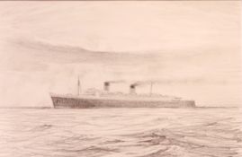 The Queen Mary or last Mauritania John Steven Dews (British 1949-) original pencil sketch for the