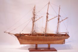 Wooden scale model of the Victorian Schooner Rhoda Mary, with well detailed rigging,