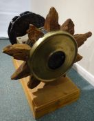 Large late 19th/early 20th century cast iron and brass Capstan, with remains of wooden bars,