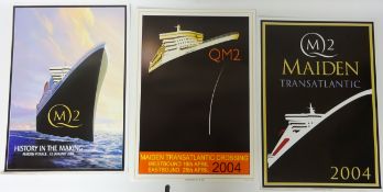 Quantity of Queen Mary 2 12 Jan 2004 Maiden Voyage limited Edition posters, three different designs,