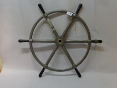 Cast metal six spoke ship's wheel from the Texaco Great Britain D93cm,