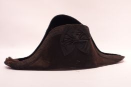 19th century Naval black Bicorn hat with self pattern trim bow and gilt braid, L44cm,
