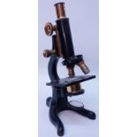 W Watson & Sons Kima monocular microscope, black lacquer with brass fittings,