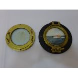 Brass single lug porthole with cast surround, D27cm & a brass porthole with screw cover,