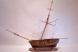 Wooden scale model of the schooner HMS Shark, originally built c1790, well detailed and rigged,