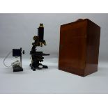 Black lacquer and brass 'Service' monocular microscope W.