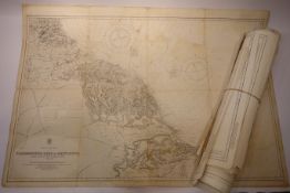 Collection of North Yorkshire maritime coastal charts including one linen backed