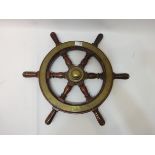 Small brass bound oak six spoke ship's wheel with brass hub D57cm Condition Report