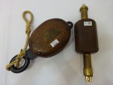 Wood and brass float with illuminated top & a wooden and cast iron single pulley block for 3in rope,