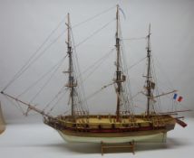 Wooden plank on frame scale model of French frigate Astrolabe 1812, well detailed and rigged.