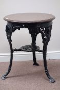 Black painted cast aluminium Britannia pub table with circular top, D61cm,